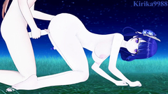 Raiden Shogun 和 Aether 在草地上享受激烈的性愛。  Genshin Impact變態動畫色情